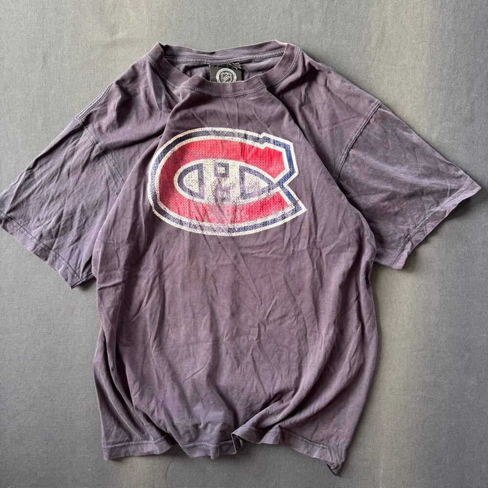Vintage Montreal Canadiens Cotton T-Shirt Distressed Faded Charcoal Sz M